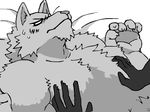  anthro bed biceps black_and_white blush canine chest_tuft claws cute disembodied_hand duo embarrassed fluffy fur greyscale incarnata invalid_tag kemono looking_at_viewer lying male mammal massage monochrome muscles on_back pecs petting rubbing shoulders simple_background solo sweat tuft whiskers wolf 