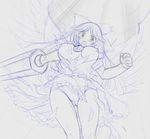  arm_cannon bow breasts hair_bow kasuga_yukihito large_breasts long_hair monochrome nipples open_mouth panties reiuji_utsuho sketch skirt solo third_eye torn_clothes torn_skirt touhou traditional_media underwear wardrobe_malfunction weapon wings 