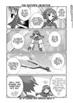  bodysuit bow closed_eyes comic dieci_(nanoha) facial_mark glasses gloves greyscale hair_bow hand_on_own_face hard_translated heart lyrical_nanoha mahou_shoujo_lyrical_nanoha_strikers mikage_takashi monochrome multiple_girls numbers'_uniform numbers_(nanoha) planet ponytail quattro_(nanoha) space_craft translated 