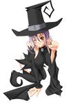  bad_anatomy blair boots breasts cleavage hat large_breasts purple_hair solo soul_eater thigh_boots thighhighs witch_hat 