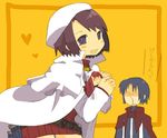  1girl aano_(10bit) aty_(summon_night) aty_(summon_night)_(cosplay) belt beret blood blush cape character_doll cosplay doll glasses hat heart nesty nosebleed short_hair summon_night summon_night_2 summon_night_3 toris turtleneck 