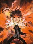  2boys black_hair character_request headband highres kusaka_yuuya majutsushi_orphen multiple_boys open_mouth orphen scan 