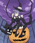  animal_ears bad_id bad_pixiv_id blair boots cat_ears hat long_sleeves machida_yuu pumpkin purple_hair solo soul_eater thigh_boots thighhighs witch_hat yellow_eyes 