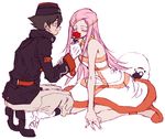  1girl anemone_(eureka_seven) couple dominic_sorel dress eureka_seven eureka_seven_(series) flower gulliver hair_ornament hairclip hetero karezel pink_hair rose 