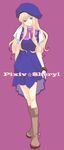  akieru_nomaki beret blonde_hair blue_eyes boots dress hat highres long_hair macross macross_frontier sheryl_nome smile solo 