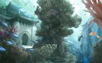  building cb cloud coral day east_asian_architecture fish immersed no_humans pixiv_fantasia pixiv_fantasia_2 scenery sky underwater water 