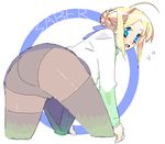  ahoge artoria_pendragon_(all) ass bad_id bad_pixiv_id blonde_hair blouse blue_eyes fate/stay_night fate_(series) meisamu oekaki panties panties_under_pantyhose pantyhose saber solo underwear 