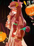  bad_id bad_pixiv_id baro book candy candy_cane carrying food hair_ornament hair_ribbon hairclip holding holding_book holding_lollipop jack-o'-lantern licking lollipop long_hair patchouli_knowledge pumpkin ribbon solo swirl_lollipop touhou 