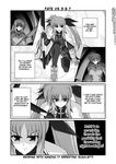  bardiche bodysuit cape coat comic facial_mark fate_testarossa gauntlets gloves greyscale hard_translated headband lyrical_nanoha magical_girl mahou_shoujo_lyrical_nanoha_strikers mikage_takashi monochrome multiple_girls numbers'_uniform numbers_(nanoha) sette_(nanoha) single_gauntlet single_glove thighhighs translated tre_(nanoha) twintails 