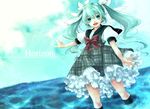  bad_id bad_pixiv_id blue_eyes blue_hair dress frills gathers hatsune_miku kneehighs long_hair petticoat plaid sailor_collar socks solo twintails vocaloid wading water yoko_(shiocolor) 