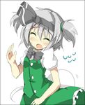 alternate_hairstyle black_hairband bow closed_eyes hairband konpaku_youmu konpaku_youmu_(ghost) shingetsu_takehito short_hair silver_hair solo touhou twintails 