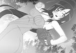  armpits ass baseball baseball_mitt face greyscale monochrome original sakuya_tsuitachi smile solo 