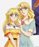  artist_request blonde_hair cleo_everlastin dress highres lipstick long_hair majutsushi_orphen makeup mariabella_everlastin multiple_girls scan siblings sisters 