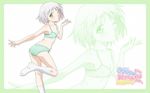  blown_kiss bra copyright_name frame green_bra green_eyes green_panties highres kawamura_kousuke leg_lift logo looking_at_viewer official_art one_eye_closed onii-chan_dakedo_ai_sae_areba_kankeinai_yo_ne panties pose sawatari_ginbee_haruomi short_hair silver_hair socks solo underwear underwear_only wallpaper zoom_layer 