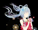  bad_id bad_pixiv_id black_background closed_eyes flower hair_ornament hair_rings hair_tubes highres luo_tianyi solo sui_deng vocaloid vocanese 