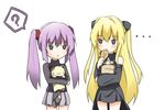  :&lt; ? blonde_hair cat crossover food highres konjiki_no_yami long_hair multiple_girls primula purple_hair shikniful shuffle! taiyaki to_love-ru trait_connection twintails two_side_up wagashi 