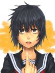  black_eyes black_hair black_serafuku drooling hands nazo_no_kanojo_x open_mouth out_of_frame portrait saliva saliva_trail school_uniform serafuku short_hair solo urabe_mikoto yuuji_(and) 