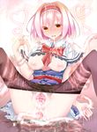  1girl alice_margatroid anal black_legwear blush breasts cum gaping kanchikinps large_breasts no_panties pantyhose pantyhose_pull pussy pussy_juice spread_legs spread_pussy tentacle touhou uncensored 