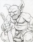  2018 balls dagger dudebulge ear_piercing flaccid front_view goblin hi_res holding_object holding_weapon humanoid humanoid_penis jewelry male melee_weapon navel necklace nipples nude penis piercing pubes scar signature simple_background sitting smile smirk solo stool traditional_media_(artwork) uncut weapon white_background 