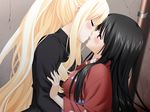  2girls blush eyes_closed incipient_kiss kirishima_shizuku long_hair multiple_girls shitogi_elis shitogi_eris sono_hanabira_ni_kuchizuke_wo yuri 