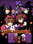  &gt;_&lt; 6+boys alexei_dinoia alternate_costume alternate_hairstyle animal_costume artist_name black_hair blonde_hair blue_hair bow brown_eyes brown_hair closed_eyes crossdressing duke_pantarei estellise_sidos_heurassein flynn_scifo hair_bow halloween happy_halloween hat judith karol_capel long_hair miyu_(matsunohara) multiple_boys multiple_girls otoko_no_ko pink_bow pink_hair pointy_ears ponytail purple_background rita_mordio schwann_oltorain short_hair star tales_of_(series) tales_of_vesperia white_hair witch_hat wolf_costume yuri_lowell 