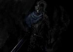  armor artorias_the_abysswalker dark_souls full_armor gauntlets helmet highres knight male_focus norihiro_(tsu-mukimuki) plume solo souls_(from_software) sword weapon 