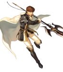  1boy aoji_(aoji-web) armored_boots belt boots brown_eyes brown_hair cape cuan_(fire_emblem) fire_emblem fire_emblem:_seisen_no_keifu fire_emblem_heroes full_body highres male_focus nintendo official_art polearm solo spear transparent_background weapon 