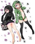  :&lt; ;d ass barefoot black_legwear blue_eyes blush bottomless breasts creeparka creeper enderman frown highres hood hoodie minecraft multiple_girls naked_hoodie navel naz no_shoes one_eye_closed open_mouth petite pink_hair sidelocks small_breasts smile thighhighs unzipped 