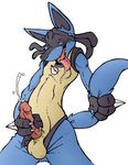  canine claws clothing cum cumshot dragondrawer drooling erection grabbing half-closed_eyes humanoid_penis jackal lucario male mammal masturbation nintendo nude open_mouth orgasm orgasm_face pants penis plain_background pok&#233;mon pok&eacute;mon saliva solo spikes tail_grab tongue tongue_out video_games white_background 