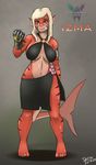  breasts clothed clothing corruption corruption_of_champions female fish gauntlet hair izma_(coc) izma_(corruption_of_champions) jassbefrold marine sarong shark skimpy smile swimsuit tiger_shark tight_clothing 