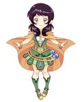  akiglancy avanna bangs black_hair blue_eyes body_blush bracelet branch cable cape chibi clover deviantart_sample freckles image_sample jewelry no_nose official_art pigeon-toed skirt smile solo vocaloid 