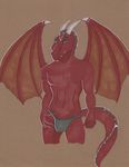  bulge dragon horn invalid_color jupiterfox male red_body solo speedo swimsuit topless wings 