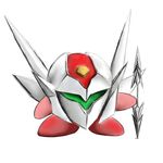  70s crossover helmet kirby kirby_(series) nangokushirokuma oldschool parody polearm simple_background spear uchuu_no_kishi_tekkaman weapon white_background 