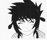  eyes_closed headband lineart mitarashi_anko monochrome naruto short_ponytail smile 