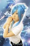  1girl asian blue_eyes blue_hair cosplay female hair_over_one_eye japan kampfer photo school_uniform senou_natsuru 
