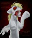  blonde_hair blood cutie_mark derpy_hooves_(mlp) equine female feral finnish_text friendship_is_magic fur grey_fur hair horse mammal motch my_little_pony nightmare_fuel pegasus pony red_eyes solo teeth text undead wings zombie 