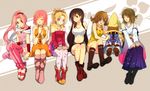  6+girls black_hair blonde_hair blue_eyes boots brown_eyes final_fantasy final_fantasy_iv final_fantasy_iv_the_after final_fantasy_ix final_fantasy_v final_fantasy_vi final_fantasy_vii final_fantasy_viii final_fantasy_x flipped_hair hakama japanese_clothes knee_boots lenna_charlotte_tycoon long_hair mayo. midriff multiple_girls navel odd_one_out orange_shirt orange_skirt panties pantyhose pink_hair ponytail porom print_hakama purple_eyes purple_hakama red_eyes sandals selphie_tilmitt shirt skirt smile tifa_lockhart tina_branford underwear very_long_hair vivi_ornitier yellow_skirt yuna_(ff10) 