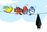  animalization bat bat_(animal) batman batman_(series) bird bluejay brother brothers bruce_wayne canary cardinal_(animal) damian_wayne dc_comics dick_grayson family father jason_todd lowres nightwing perch red_hood red_hood_(dc) red_robin robin robin_(animal) robin_(dc) siblings sky tim_drake wire 