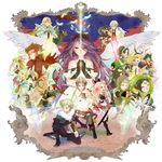  6+girls aerie_(bravely_default) agnes_oblige anazel_d angel_wings animal_ears aqua_hair argent_heinkel armor artemis_venus barbarossa bearing_out blonde_hair brave_lee bravely_default:_flying_fairy bravely_default_(series) bunny_ears dark_skin edea_lee einherjar_venus facial_hair fiore_derosa glasses green_hair grey_hair hairband highres holly_white hood ikuma_naerik jackal_(bravely_default) konoe_kikyou kusurishi_kada lord_lester malme_konta_matamatto_viii mephilia_venus multiple_boys multiple_girls mustache nikosguy_boritori nobutsuna_kamiizumi ominous_crow pantyhose pomeko ponytail purin_a_la_mode purple_hair red_eyes ringabel silver_hair sword tiz_oria victor_(bravely_default) victoria_(bravely_default) weapon wings yulyana 