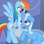  20pixels absurd_res blush cutie_mark duo equine female feral friendship_is_magic glowing hi_res horn hornjob lesbian magic mammal my_little_pony open_mouth pegasus rainbow_dash_(mlp) sucking tongue tongue_out trixie_(mlp) unicorn wings 