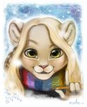  belo4ka blonde_hair colorful cute detailed feather feline female green_eyes hair lion mammal pencil scarf solo 