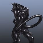  barbs biceps black_penis erection feline feline_penis goo latex looking_at_viewer looking_back male mammal muscles nude panther penis plain_background rubber rwolf solo standing tentacle_tail transformation 