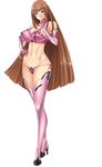  aoi_nagisa_(metalder) blue_eyes boots bra breasts brown_hair cleavage covered_nipples elbow_gloves finger_to_cheek full_body game_cg gloves hand_on_hip hand_on_own_cheek high_heel_boots high_heels koukawa_asuka large_breasts long_hair looking_at_viewer navel panties pink_bra pink_footwear pink_gloves pink_legwear pink_panties side-tie_panties smile solo standing taimanin_(series) taimanin_asagi thigh_boots thighhighs translation_request transparent_background underwear very_long_hair white_text 