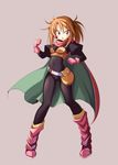  bad_id bad_pixiv_id bag bodysuit boots brown_eyes brown_hair cape covered_navel dragon_quest dragon_quest_iii full_body gloves iga_(nonono_tsuushin) knee_boots pink_background pink_footwear puffy_sleeves short_hair solo thief_(dq3) twintails 