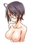  breasts copyright_request deku_(dekunosu) glasses large_breasts nipples nude short_hair simple_background solo upper_body white_background 