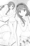  2girls ass highres kitajima_kaede kitajima_sara long_hair monochrome multiple_girls open_mouth peko sono_hanabira_ni_kuchizuke_wo swimsuit yuri 