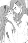  2girls kitajima_kaede kitajima_sara long_hair monochrome multiple_girls open_mouth peko sono_hanabira_ni_kuchizuke_wo yuri 