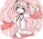  bare_shoulders blue_eyes detached_sleeves hair_ornament hair_ribbon hatsune_miku headset kirisawa_saki long_hair necktie pink ribbon sketch skirt smile solo twintails very_long_hair vocaloid 