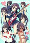  &gt;:) 2012 :d :o ;) adjusting_eyewear bad_id bad_pixiv_id bandages bespectacled bikini black_hair blazer braid brown_eyes cardigan dated fang glasses guitar heart highres instrument jacket k-on! k-on!_movie kurou_(quadruple_zero) listen!! long_hair multiple_persona nakano_azusa navel no_thank_you! one-piece_tan one_eye_closed open_cardigan open_clothes open_mouth parted_lips plaid plaid_bikini polka_dot sakuragaoka_high_school_uniform school_uniform shirt singing! skirt smile sweater_vest swimsuit t-shirt tan tanline twin_braids twintails v-shaped_eyebrows 