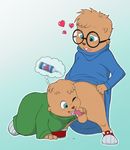  alvin_and_the_chipmunks balls blue_eyes blush brown_fur cub cum erection eyewear fur gay glasses green_eyes male oral oral_sex penis pink_penis sex simon_seville standing teeth theodore_seville young 